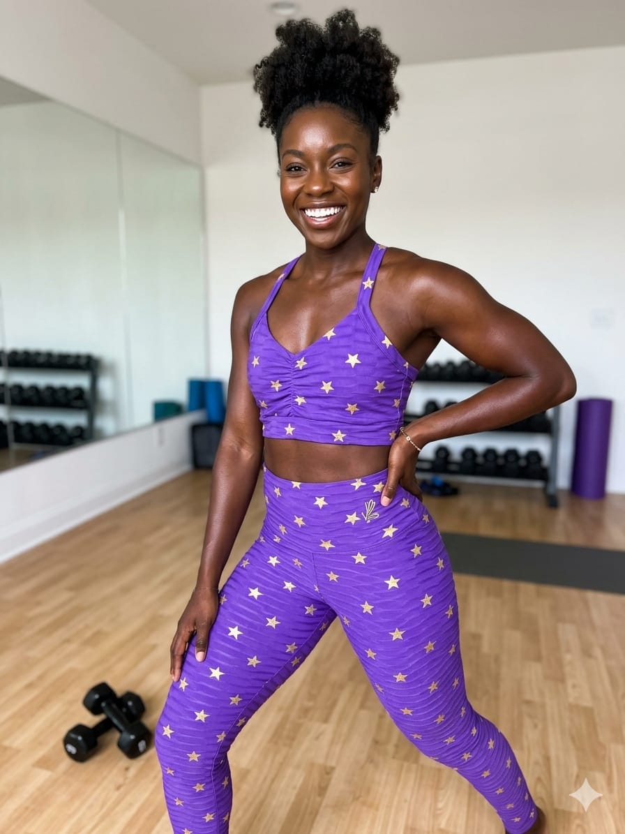 Conjunto Fitness Feminino Calça Roxo com Estrelas M Outlet Roxo