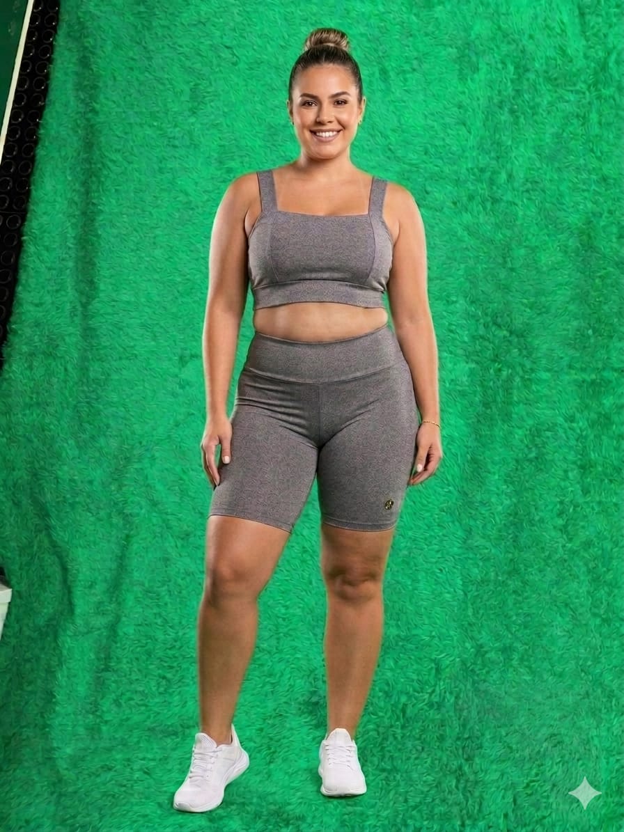 Conjunto Fitness Feminino Cinza Básico G e GG Outlet Cinza