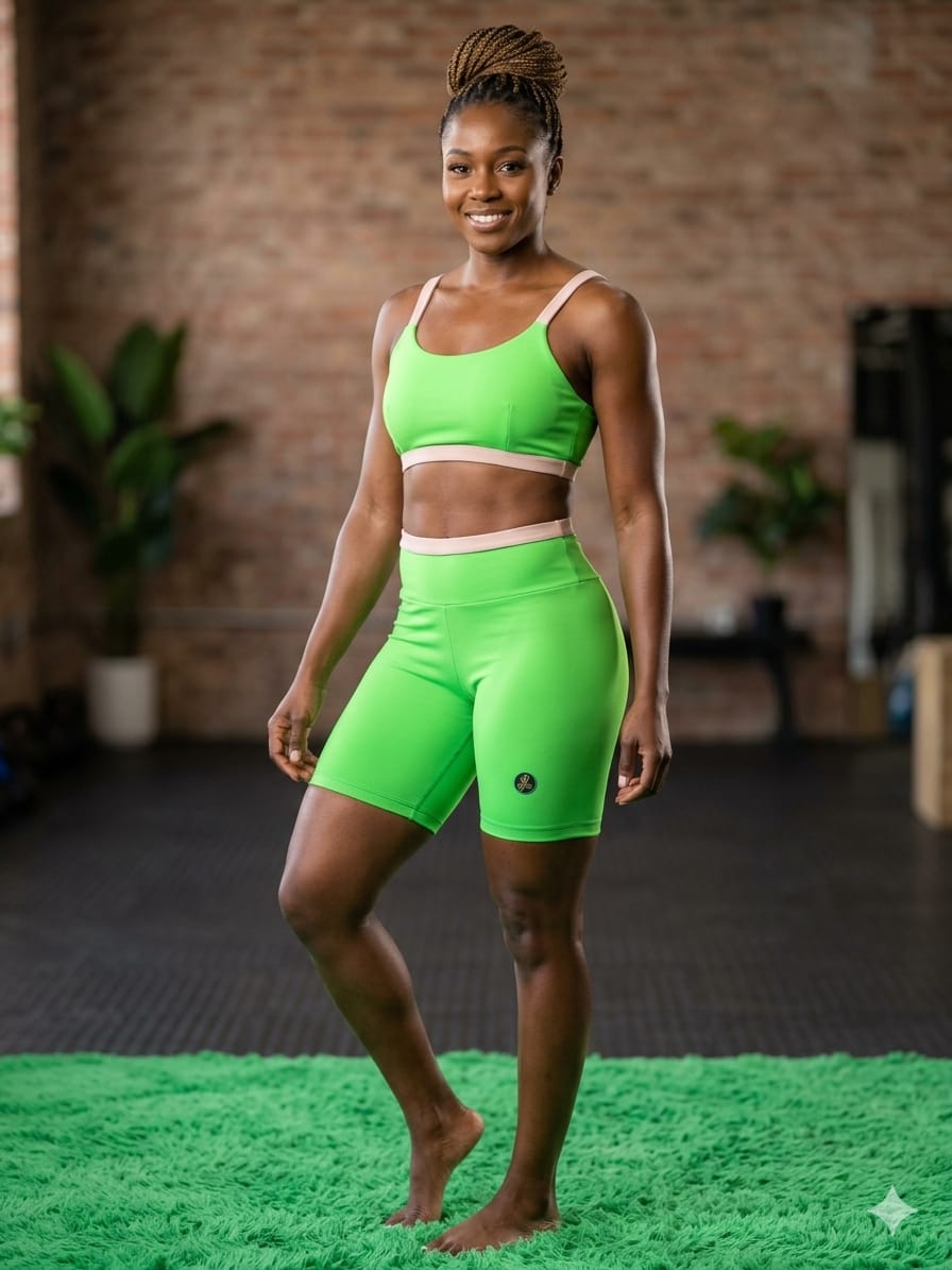 Conjunto Fitness Feminino Verde Detalhe Bege M G Outlet Verde
