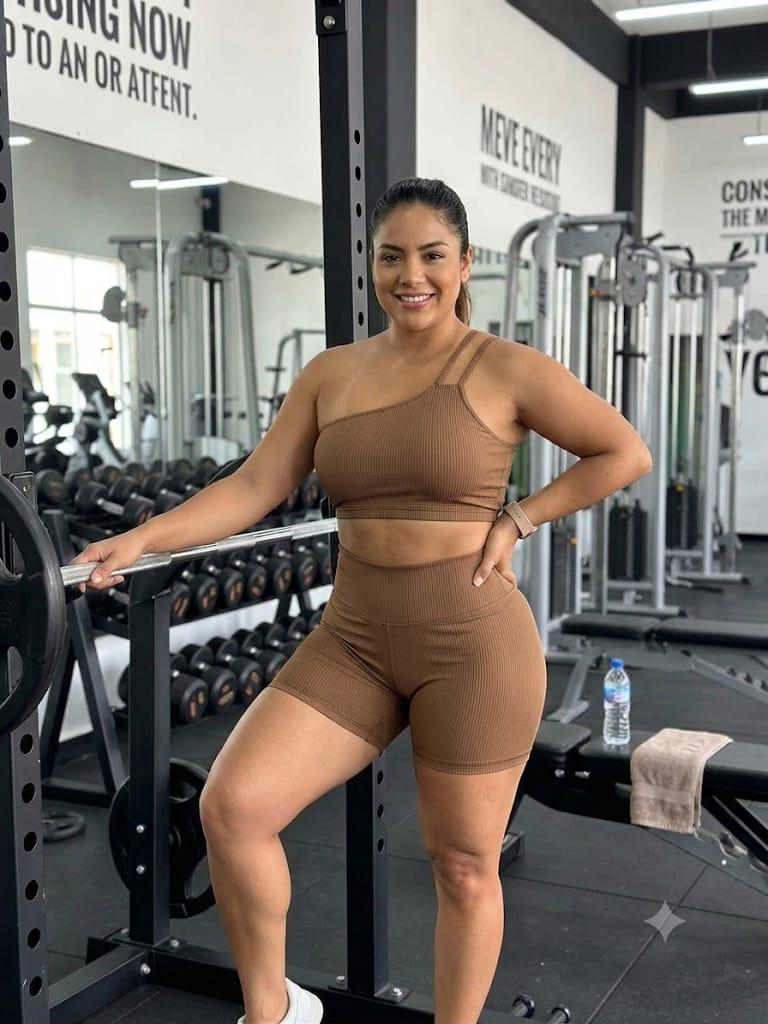 Conjunto Fitness Feminino de Alça Marrom Canelado G Outlet Marrom