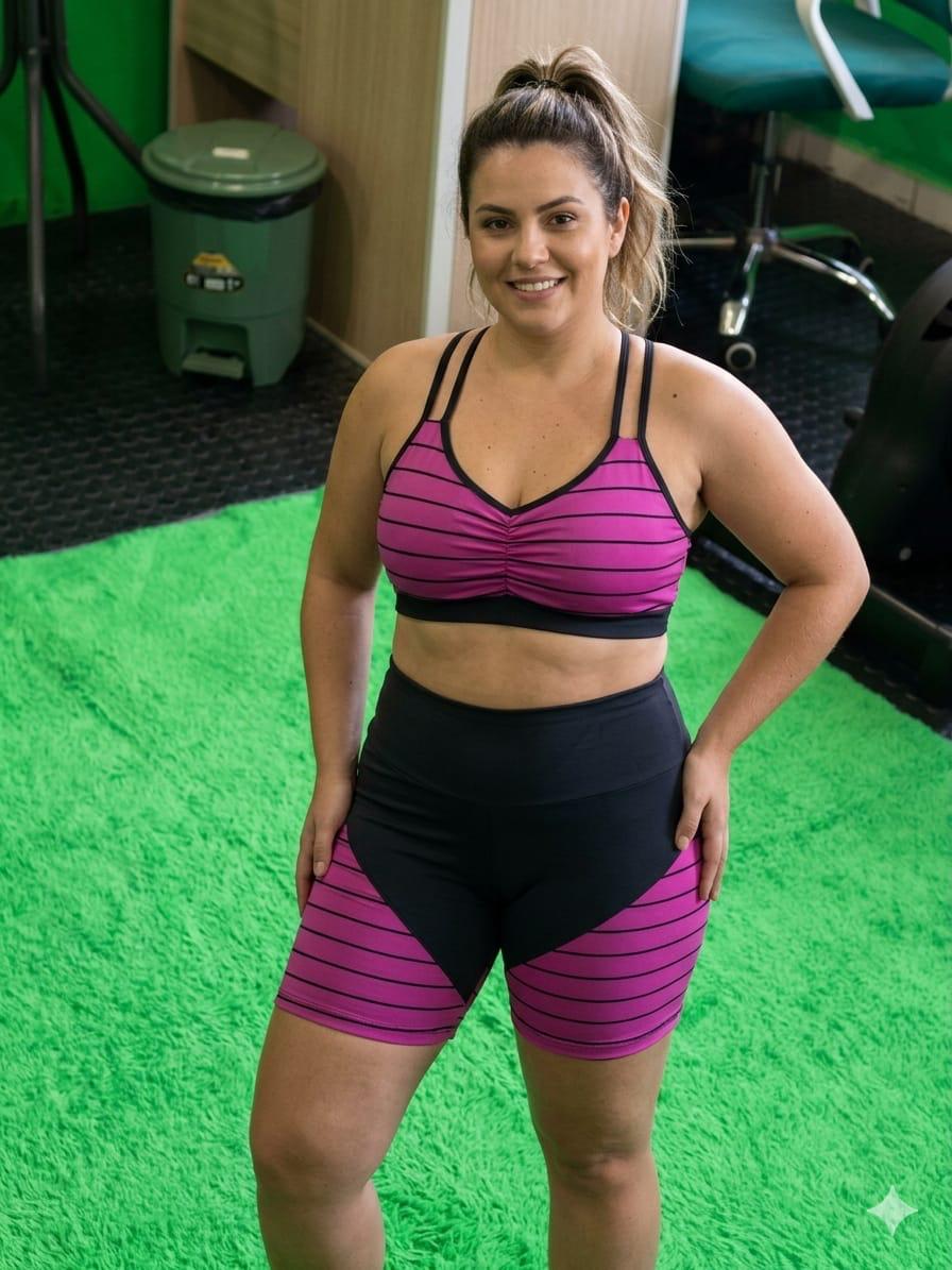 Conjunto Fitness Feminino Roxo com Detalhe Preto M G Outlet Roxo