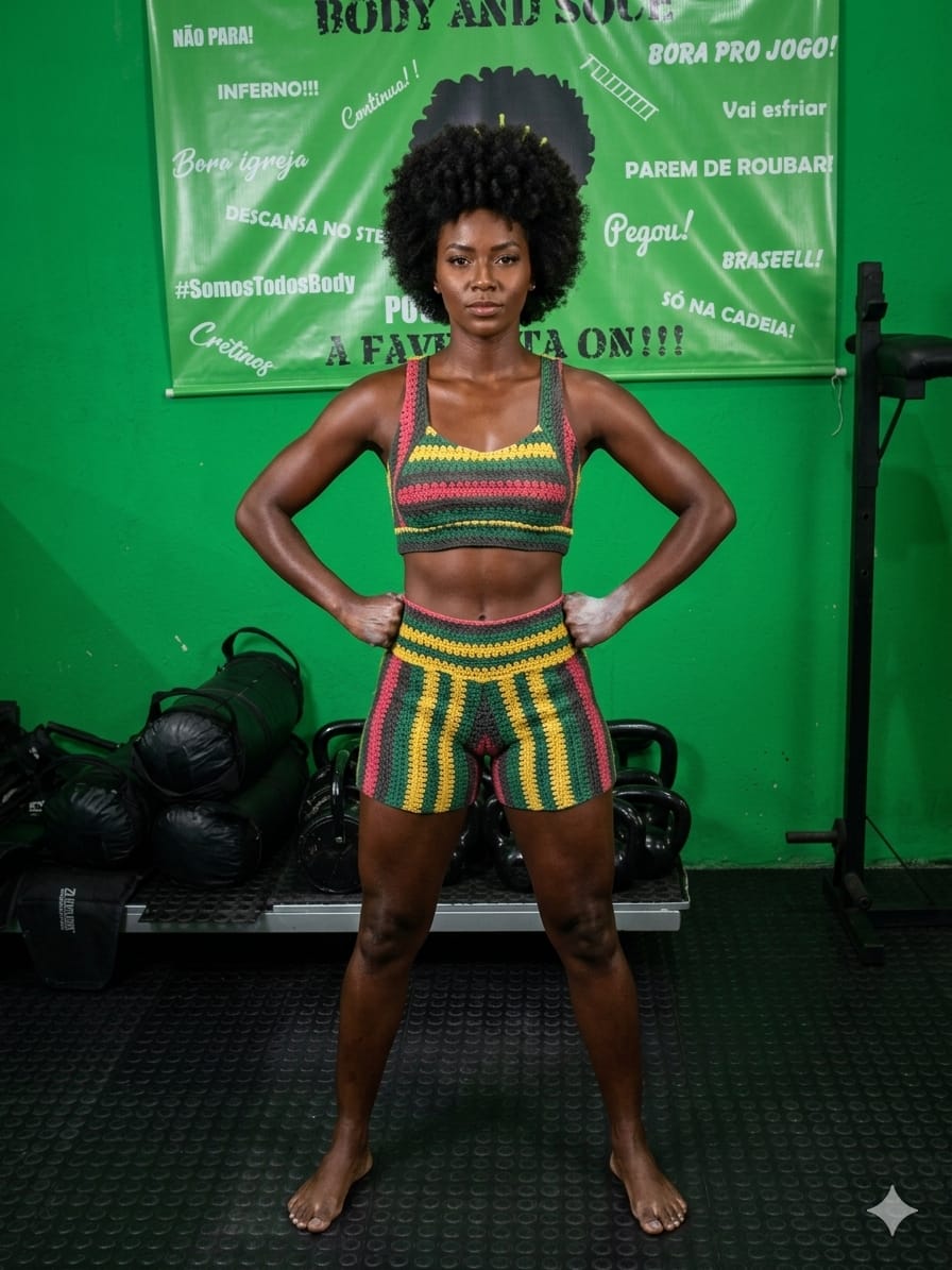 Conjunto Fitness Feminino Efeito Crochê Rastafari M Outlet